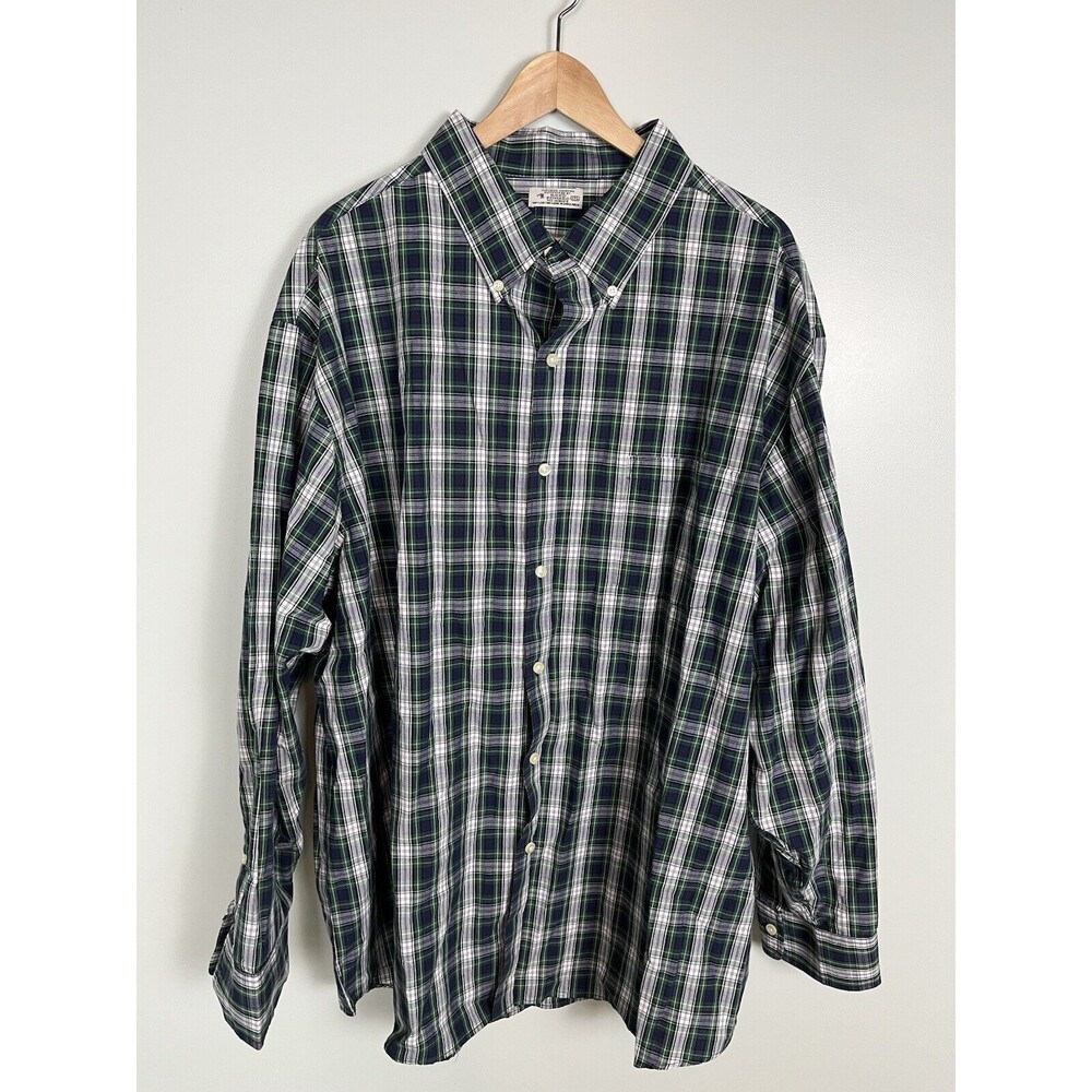 Reed Edward Mens Button Down Shirt Long Sleeve 100%Cotton Green White Plaid‎ 2XL